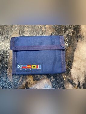 Vintage Merit Navy Fold-Over Travel Wallet Hook and Loop
